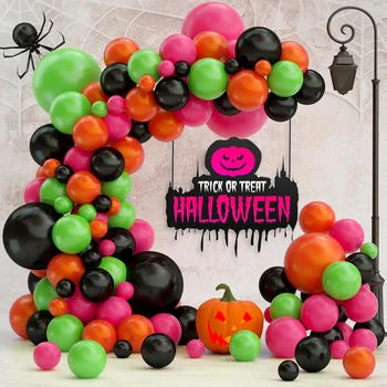 108 шт. Розовый оранжевый черный зеленый комплект арки из латексных шаров с гирляндой для украшения вечеринки на Хэллоуин