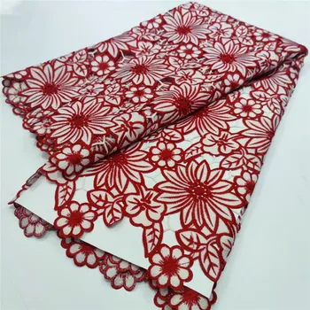 Белая и красная Африканская водорастворимая кружевная ткань 5 ярдов, высококачественная сетка для вышивки французским шнуром 2023 года для нигерийского халата