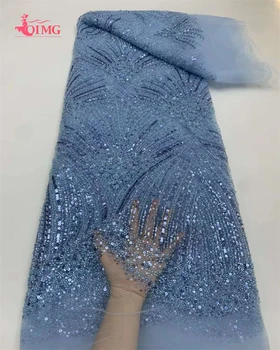 OIMG Роскошная Африканская Кружевная Ткань С Блестками Высокого Качества 2024, Вышивка Тяжелыми Бусинами, Французский Тюль, Кружевное Нигерийское Свадебное Платье