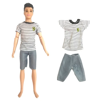 1 шт. Мужская кукольная одежда, рубашка в полоску + серые шорты, Модный кукольный наряд для куклы Кен, Повседневная одежда, Мужские игрушки, подарок для ребенка