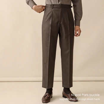 2024 Мужские шерстяные брюки в обтяжку для мужчин для работы, теплый деловой официальный костюм для общения, повседневные облегающие осенне-зимние брюки L02
