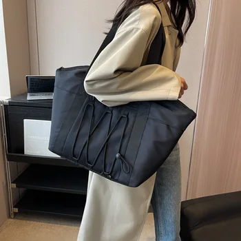 Однотонная холщовая сумка-тоут для женщин, модная сумка-мессенджер, женская сумка через плечо большой емкости, простая сумка через плечо