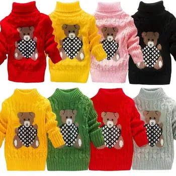 2023Cartoon девочки свитер джемпер Осень-Зима детские вязаные пуловеры водолазка теплая верхняя одежда мальчиков SweaterYZXY