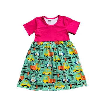 Новое Летнее платье для маленьких девочек с коротким рукавом, Милые Мультяшные платья, повседневные платья для роботизированного школьного автобуса