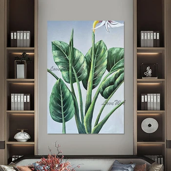 Абстрактное настенное искусство Зеленый лист 3D Картина на холсте без рамки Современные качественные картины маслом Европейские Декоративные предметы для дома
