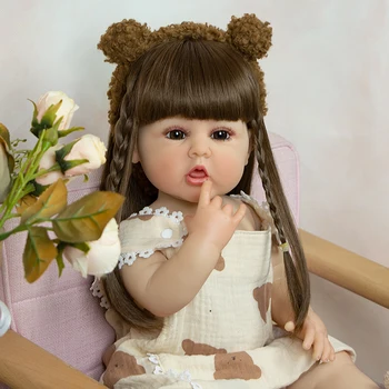 55-Сантиметровая мягкая силиконовая кукла-Реборн для девочек-малышей, реалистичная новорожденная Бебе Бонекас, длинные волосы, водонепроницаемые игрушки для игр в домике