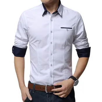 Мужская рубашка с длинным рукавом, стильные удобные мужские деловые рубашки, приталенный крой, однотонная дышащая рубашка для офиса на весну-осень