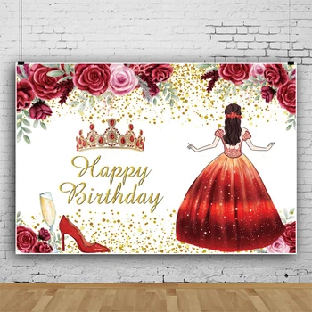 Laeacco Princess Birthday Золотой Фон в горошек для фотографии Красная Роза Корона на высоких каблуках Персонализированный Фон для фото плаката