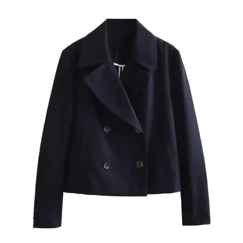Женский модный тренч 2023, короткое двубортное пальто, женское пальто в стиле ретро с длинными рукавами, модный шикарный топ
