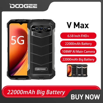 DOOGEE V Max 22000mAh Оригинальный 5G Прочный Телефон 12GB + 256GB 6,58-Дюймовый Смартфон Android 108 Мп 120 Гц 33 Вт Быстрая Зарядка Мобильного телефона NFC
