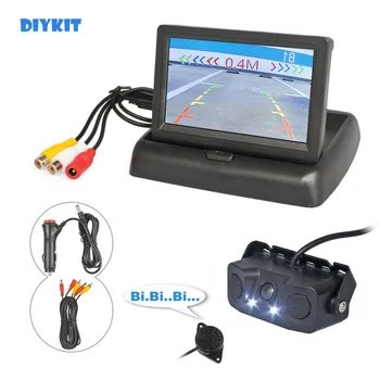 DIYKIT 4,3-дюймовый комплект камеры заднего вида для автомобиля, резервный автомобильный монитор, видео-датчик парковочного радара, 2 в 1 Система парковки автомобильной камеры