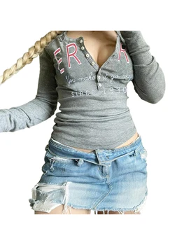 Женские футболки Y2k с кружевными нашивками с длинным рукавом Или Сказочные гранжевые футболки из рубчатого трикотажа в стиле харадзюку, эстетичные топы для девочек