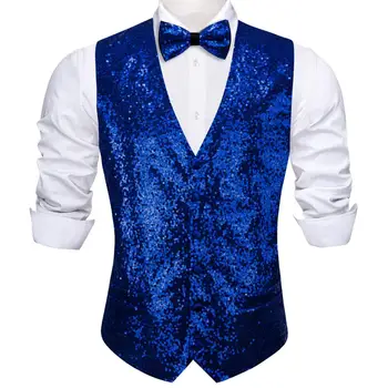Дизайнерский жилет для мужчин Silk Shine Королевского синего цвета, Однотонный жилет с галстуком-бабочкой, Официальная куртка без рукавов для свадебной вечеринки Barry Wang