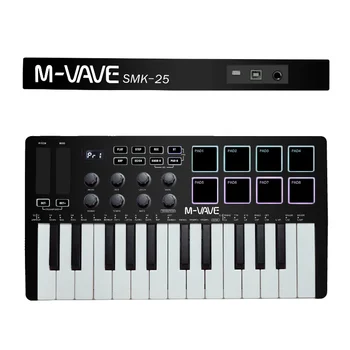 25-клавишный USB MIDI-Клавиатурный Контроллер С 8 Ударными Пэдами с Подсветкой, Ручками BT 8 и Интеллектуальными Гаммами для создания музыки, Аккордами