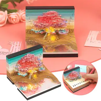 Домик на дереве в цвету вишни, Панорамный домик на дереве, Цветная трехмерная резьба по дереву, панорамное зеркало для заметок P3O0