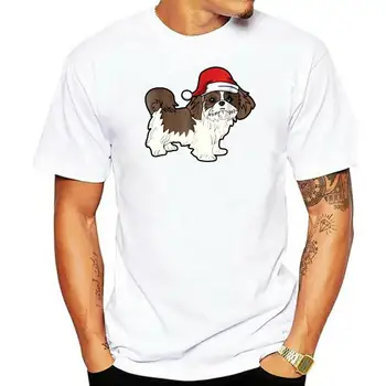 Рождественская пижамная футболка в виде шляпы Санта-Клауса-Мужская футболка-Черный Ши-тцу в