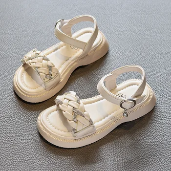 Летние детские сандалии с открытым носком на мягкой подошве 2023, модные сандалии для девочек со стразами, детская спортивная уличная детская пляжная обувь