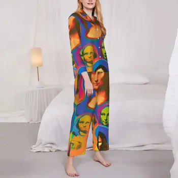 Пижамный комплект Mona Lisa, Осенняя Яркая Пижама для отдыха в стиле Арт Каваи, Женская Одежда для сна, 2 предмета, Повседневная Пижама Большого размера, Подарок на День Рождения