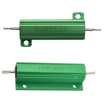 Силовой резистор с проволочной обмоткой из 2 предметов в алюминиевом корпусе зеленого цвета мощностью 100 Вт 100 Ом и 50 Вт 25 Ом
