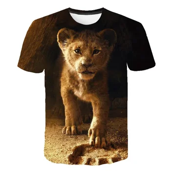 Новая летняя футболка с милым животным и 3D принтом Льва, повседневная детская модная футболка с короткими рукавами и мультяшным рисунком, крутой топ