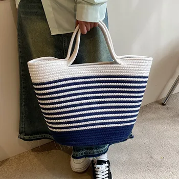 Новая женская сумочка из хлопчатобумажной ткани ручной работы, женская хлопчатобумажная сумка для покупок большой емкости, летняя пляжная сумка из тесьмы, Женская дорожная сумка