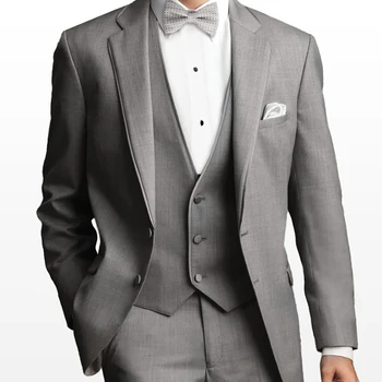 Костюмы для мужчин Блейзер, куртка, Брюки, жилет, серый однобортный костюм с зубчатым лацканом, свадьба жениха, элегантный Обычный случай