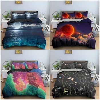 Природные пейзажи Набор пододеяльников 3D Moonlight Shadow Комплект постельного белья Queen King Size Одеяло с наволочкой Домашний текстиль