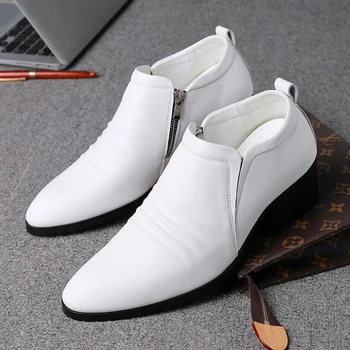 Кожаные Туфли с Заострением для Мужчин One Business Outtire Корейская Версия Обуви в Британском Стиле, Увеличивающая Рост на 5 см, Дизайнер-Парикмахер