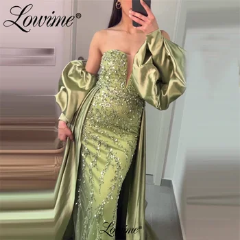Арабское вечернее платье с пышными рукавами, расшитое бисером, Свадебные платья Русалки 2023, Зеленое Длинное платье для выпускного вечера, Vestidos De Fiesta