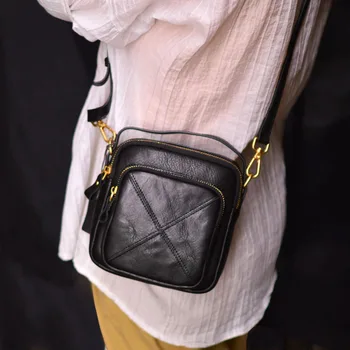 AETOO / Новая женская маленькая квадратная сумка ручной работы из воловьей кожи растительного дубления в стиле ретро на одно плечо, простая универсальная сумка через плечо для пригородных поездок.