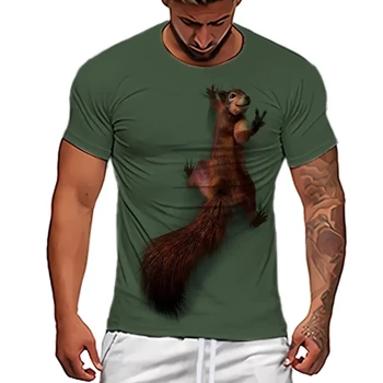 Мужская футболка с 3D принтом белки, короткий рукав, круглый вырез, летняя модная повседневная футболка в стиле хип-хоп, топ, одежда
