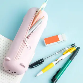 Мягкий силиконовый пенал, контейнер для ручек с милым мишкой, креативный держатель для линейки, канцелярская коробка, Детские подарки, сумка-футляр