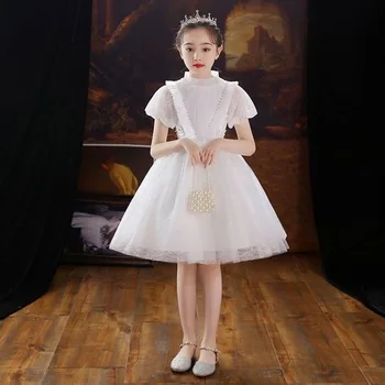 Элегантное рождественское платье для девочек, белая кружевная одежда для малышей, свадебное платье принцессы для маленькой девочки, праздничное платье на день рождения