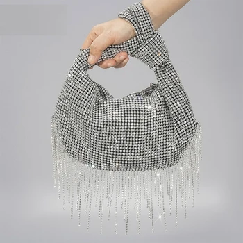 Роскошные вечерние сумки со стразами премиум-класса 2023 года, Новая женская сумочка с бриллиантовой кисточкой и узлом, модная женская сумка через плечо с цепочкой в стиле ретро