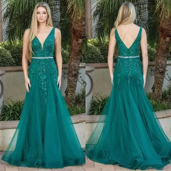 Платья для выпускного вечера Hunter Green, Женское платье без рукавов с русалочкой, vestido de novia, V-образный вырез, 3D Цветы, Модное платье Макси