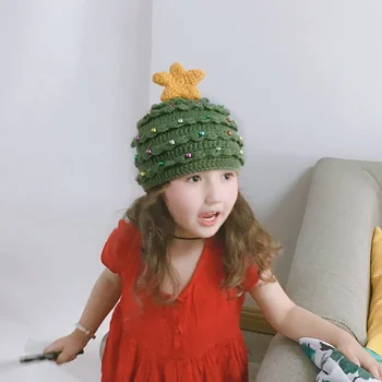 Вязаная крючком шапка Для взрослых, Вязаная Рождественская шапочка для малышей, детская Родительско-детская зеленая