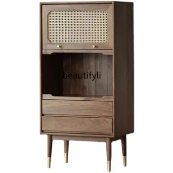 Низкий шкаф из ротанга в стиле ретро, Скандинавский Простой комод из массива дерева, Выдвижной ящик для гостиной, Шкаф для хранения, выдвижная мебель