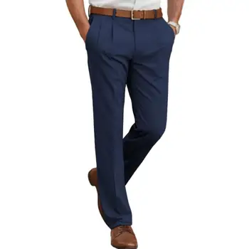 Изысканные модельные брюки Мужские классические однотонные костюмные брюки со средней посадкой и карманами, деловые офисные длинные брюки, приталенный крой, прямые