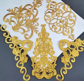Вышивальные нашивки для костюмных платьев нового дизайна, золотые, серебристые наклейки из железа на ткани