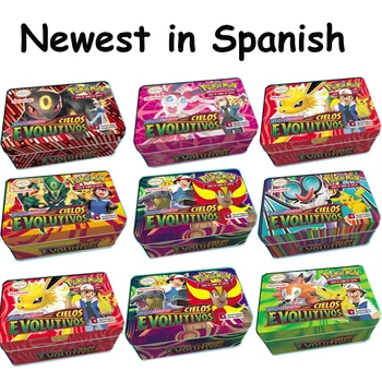 Испанская версия Карт Покемонов Железная Коробка TAKARA TOMY Games Evolving Skies Коллекционные Игровые Аниме-открытки для детского подарка