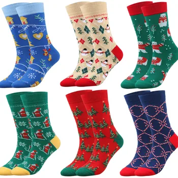 Рождественские забавные носки средней длины, мужские хлопчатобумажные повседневные женские Милые короткие носки, женские новинки, креативные чулочно-носочные изделия