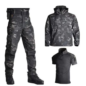 Тактические куртки, Охотничья одежда, Ветровка, брюки, военная одежда, мужская Армейская футболка, боевая форма, камуфляж, Страйкбол, походные костюмы