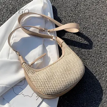 2023 Новые популярные тканые пляжные сумки в стиле ретро, сумка через плечо, сумка для подмышек с улучшенной текстурой