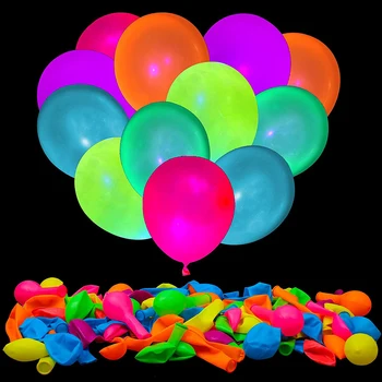 300шт Неоновые Светящиеся Воздушные шары Светящиеся в темноте Воздушные шары 10 дюймов Неоновые Светящиеся Вечерние Воздушные шары 7 Цветов Флуоресцентные Вечерние Воздушные шары Украшения