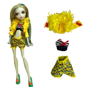 Повседневный комплект модной куклы NK из 3 предметов: желтая куртка + куртка в черно-белую полоску + брюки для кукольной одежды Ever After High 1/6 Toy