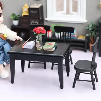 Реалистичная мебель для кукольного домика Реалистичный набор мебели для кукольного домика в масштабе 1 12 Миниатюрная модель обеденного стола и стула для кукольного домика
