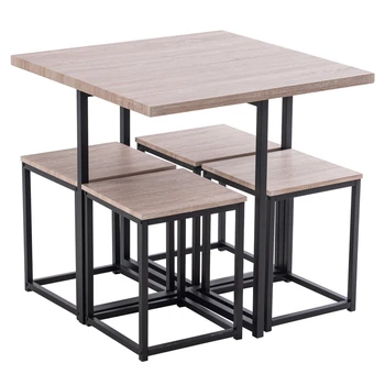 Набор для обеденного стола из 5 предметов, простые Квадратные обеденные наборы, Садовый дворик, металлический стол из ПВХ, стулья цвета темного дуба