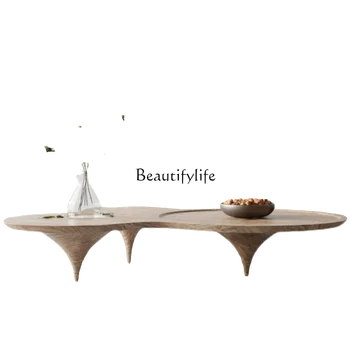 Нерегулярная каменная плита, чайный столик в кремовом стиле, гостиная в итальянском стиле, легкая роскошь, современная Небольшая квартира, чайный столик