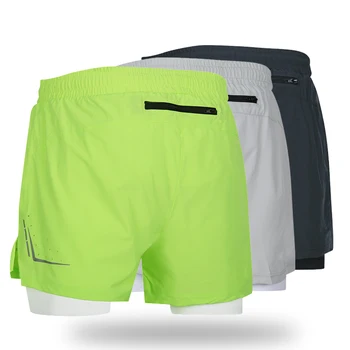 (XS-3XL) Мужские дышащие спортивные шорты для марафонского бега свободного кроя, быстросохнущие двухслойные шорты для фитнеса с задним карманом