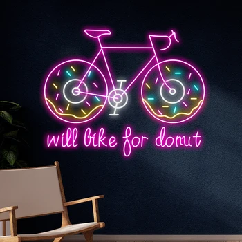 Will Bike для велосипеда Donut Неоновая вывеска Donut Biking Неоновые вывески на заказ Ресторан, магазин еды, декор для гоночной комнаты, светодиодная подсветка